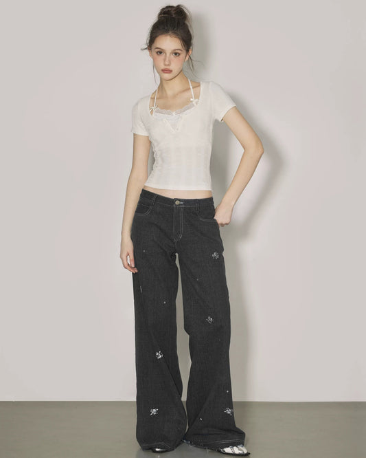 Rose denim pants