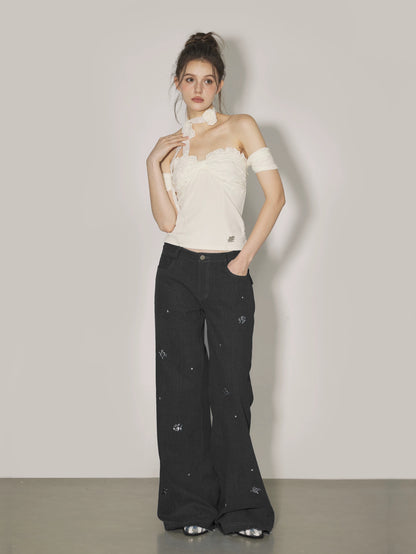 Rose denim pants